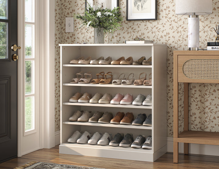 100% Solid Wood Open Shoe Storage Cabinet with Adjustable Shelves, Space Saving Stackable Entryway Organizer, 32" W x 35.75" H