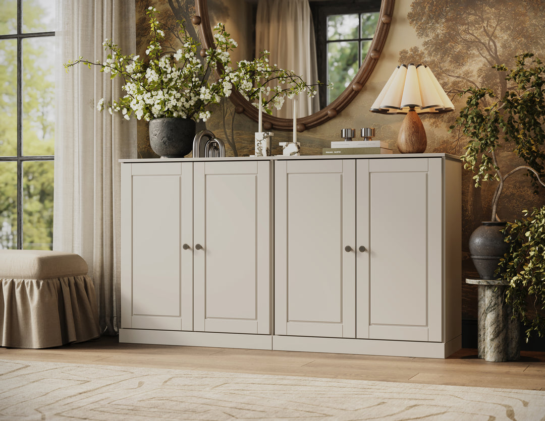 100% Solid Wood Sideboard Buffet with Raised Panel Doors, Credenza Server for Dining Room Storage, 64" W x 35.75" H
