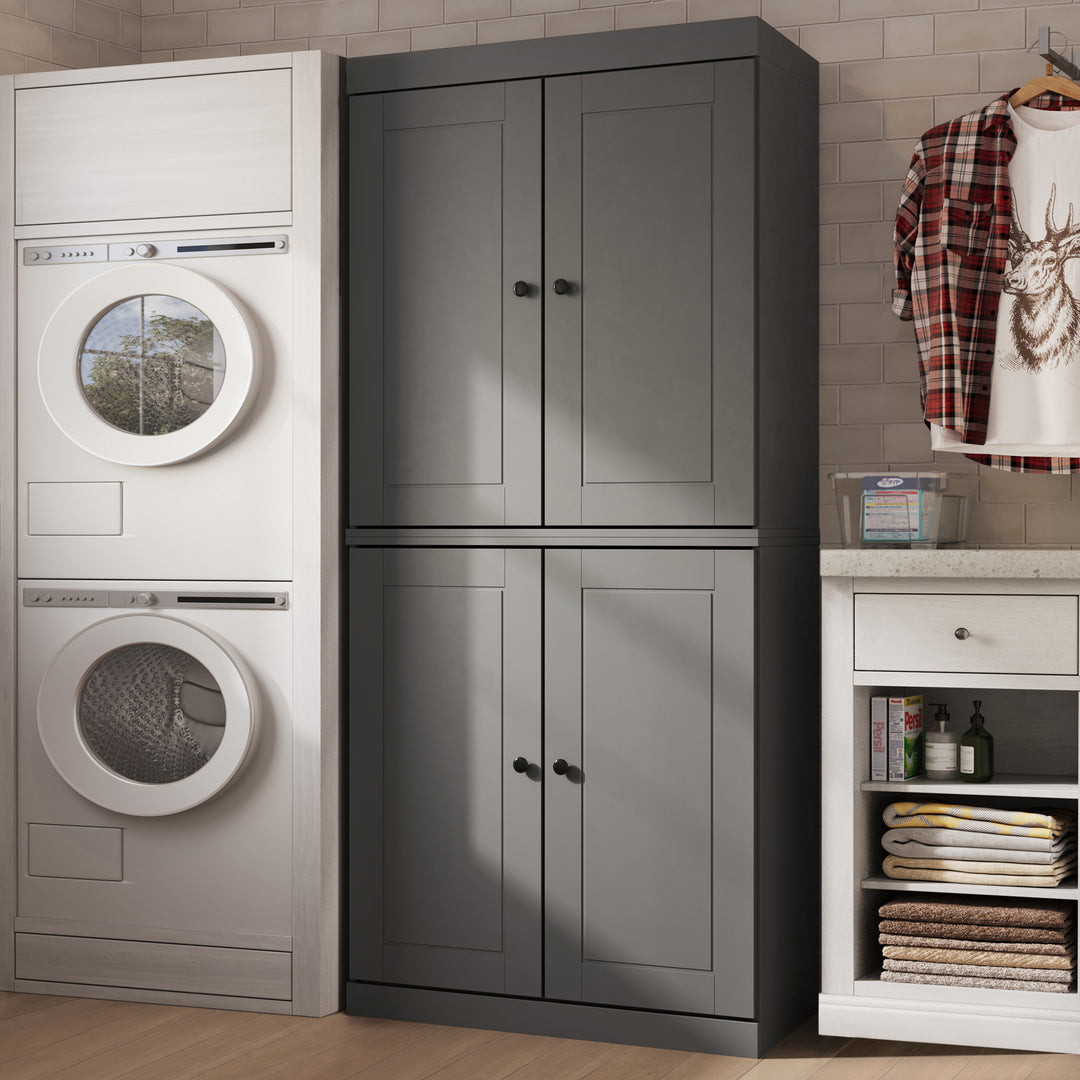 100% Solid Brazilian Pine Wood Bathroom & Laundry Storage Cabinet, Raised Panel Doors, Adjustable Shelves, 32" Wide, 71.5" Tall