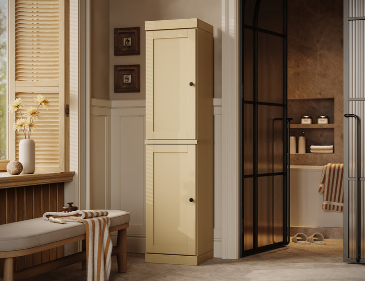 100% Solid Wood Bathroom Storage Cabinet, Shaker Doors, 2 Drawers, Adjustable Shelves, 16.5" Wide, 71.5" Tall