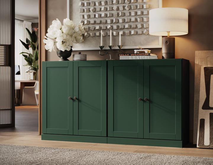 100% Solid Brazilian Pine Wood Sideboard, Shaker Doors, Adjustable Shelves, 64" Wide, 35.75" Tall