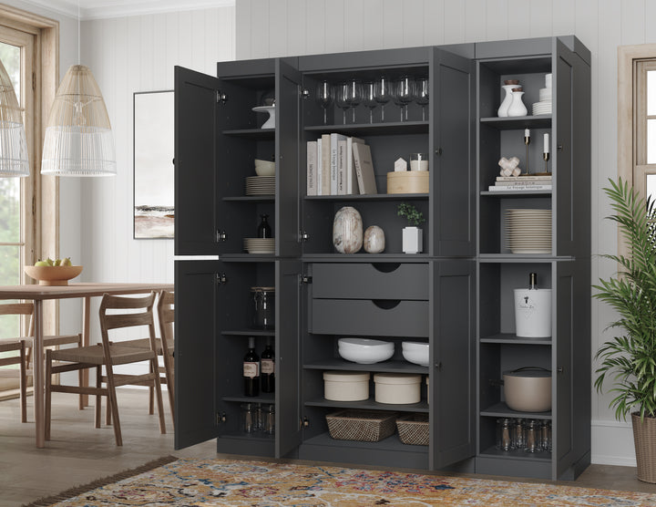 100% Solid Wood 65" Pantry Cabinet, 8 Shaker Wood Doors, 2 Drawers