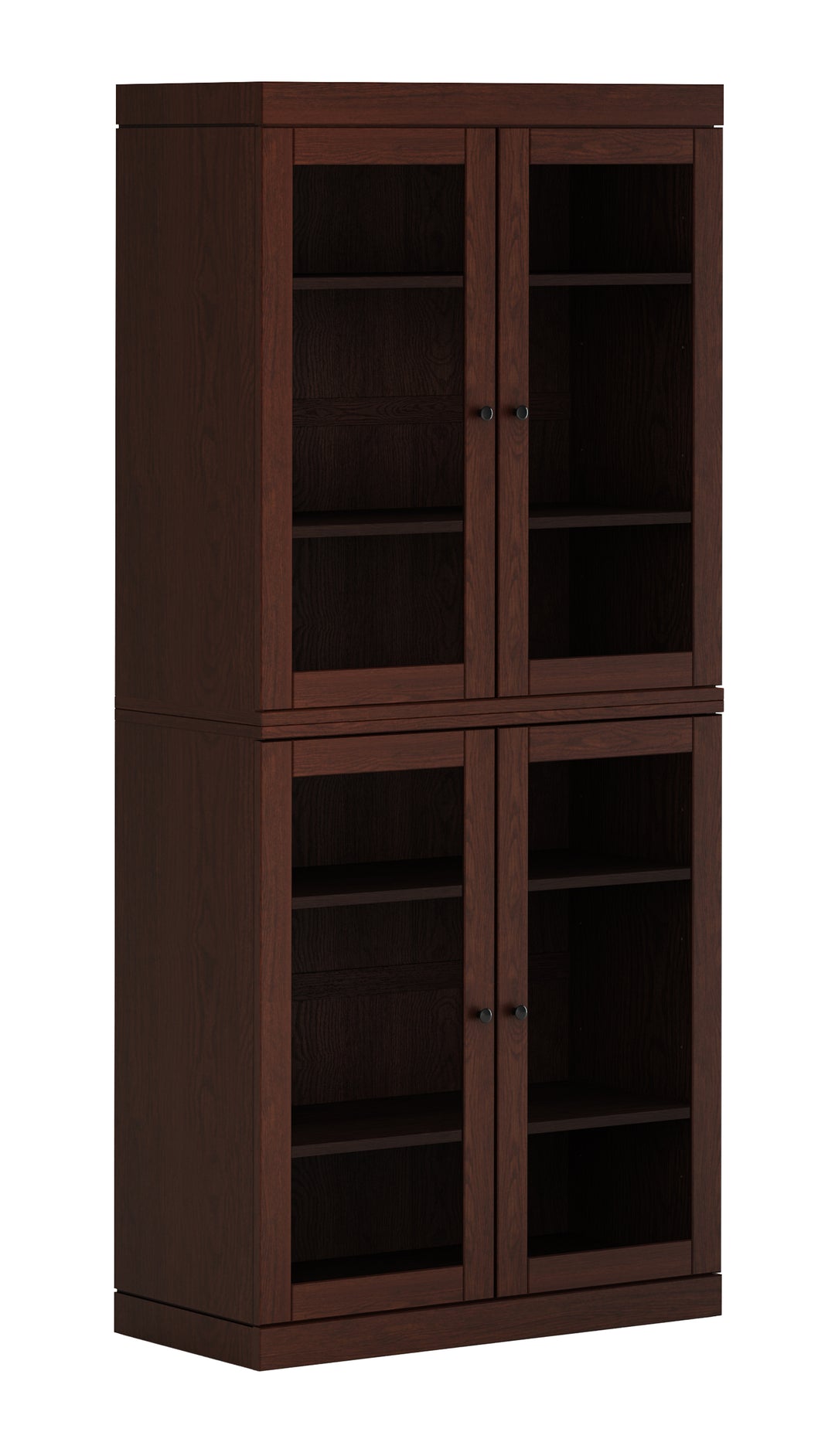 Premium 100% Solid European Oak Hardwood 6-Shelf Modular Bookcase with Tinted Glass Doors – 32" Wide, 71.5" Tall