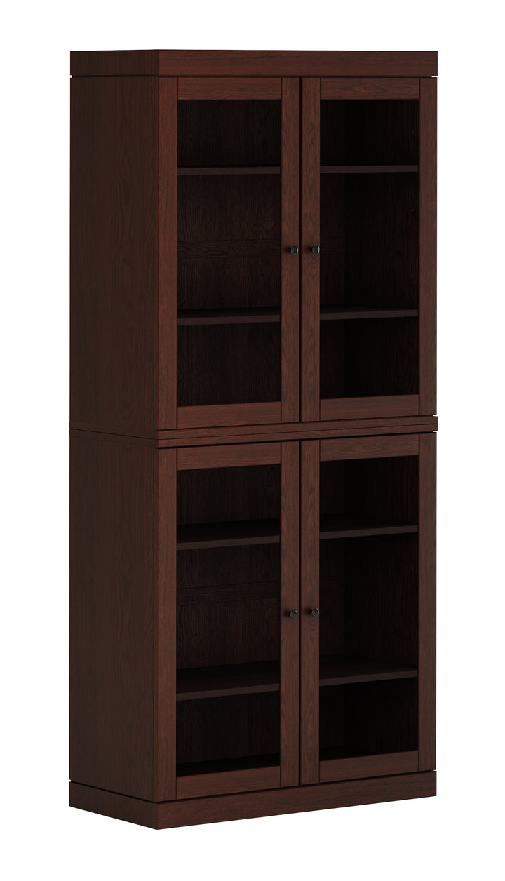 Premium 100% Solid European Oak Hardwood 6-Shelf Modular Bookcase with Tinted Glass Doors – 32" Wide, 71.5" Tall