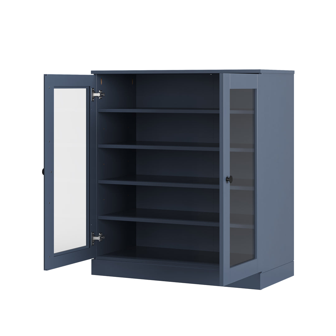 100% Solid Wood Glass Door Shoe Storage Cabinet with Adjustable Shelves, Space Saving Stackable Entryway Organizer, 32" W x 35.75" H