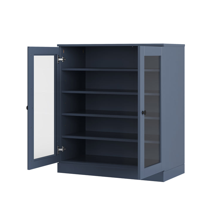 100% Solid Wood Glass Door Shoe Storage Cabinet with Adjustable Shelves, Space Saving Stackable Entryway Organizer, 32" W x 35.75" H