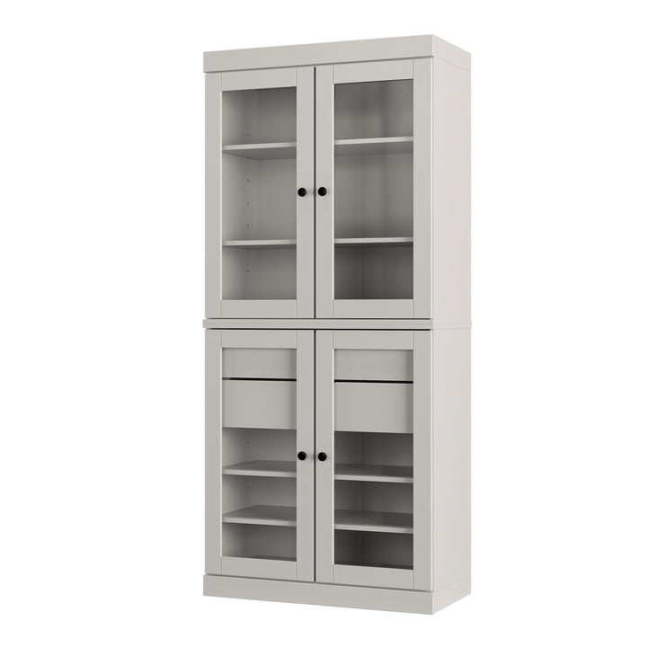 100% Solid Wood Tall Freestanding Modular Bathroom Linen Storage Cabinet with Glass Doors, 2 Drawers, Adjustable Shelves, 32" W x 71.5" H