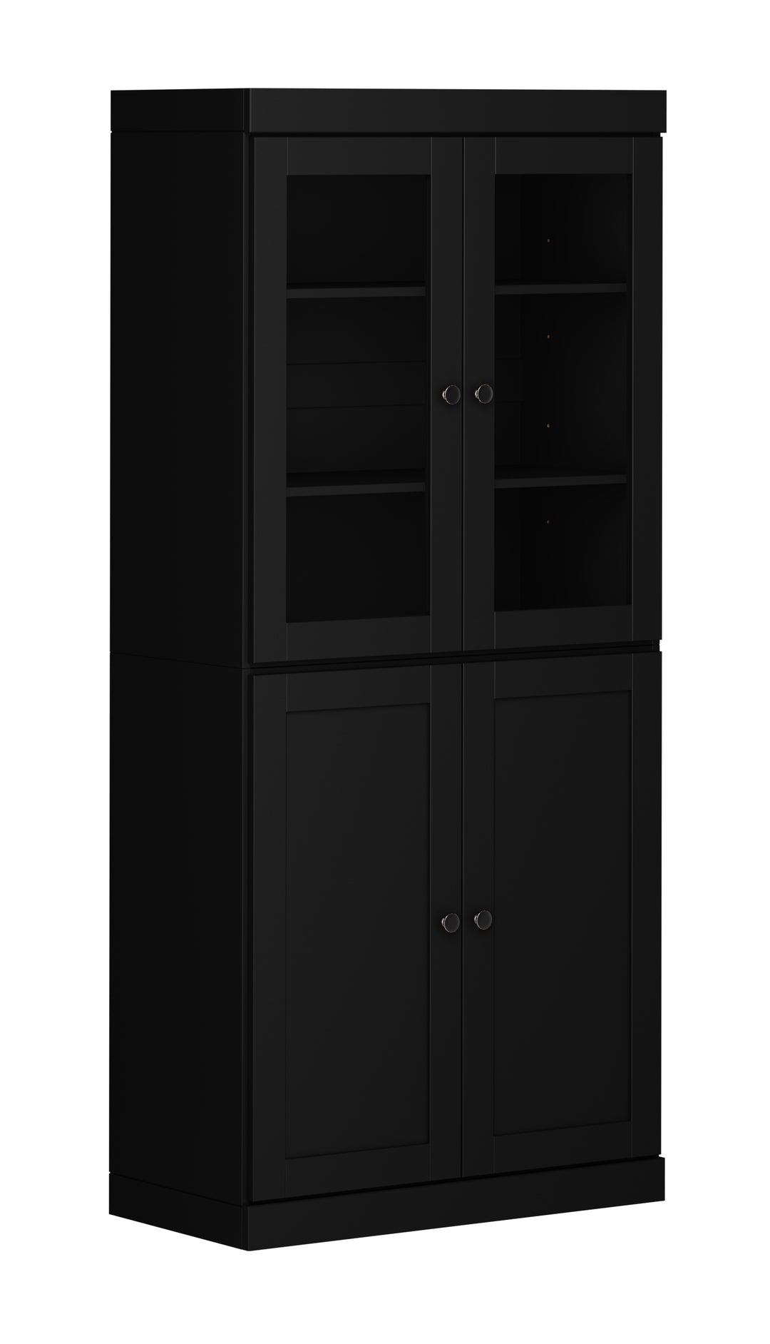 100% Solid Wood 6-Shelf 32" Bookcase, 2 Glass Doors, 2 Shaker Wood Doors, Adjustable Shelves