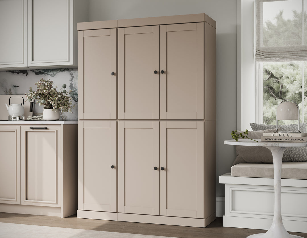 100% Solid Wood 48.5" Pantry Cabinet, Shaker Wood Doors, 2-Drawers