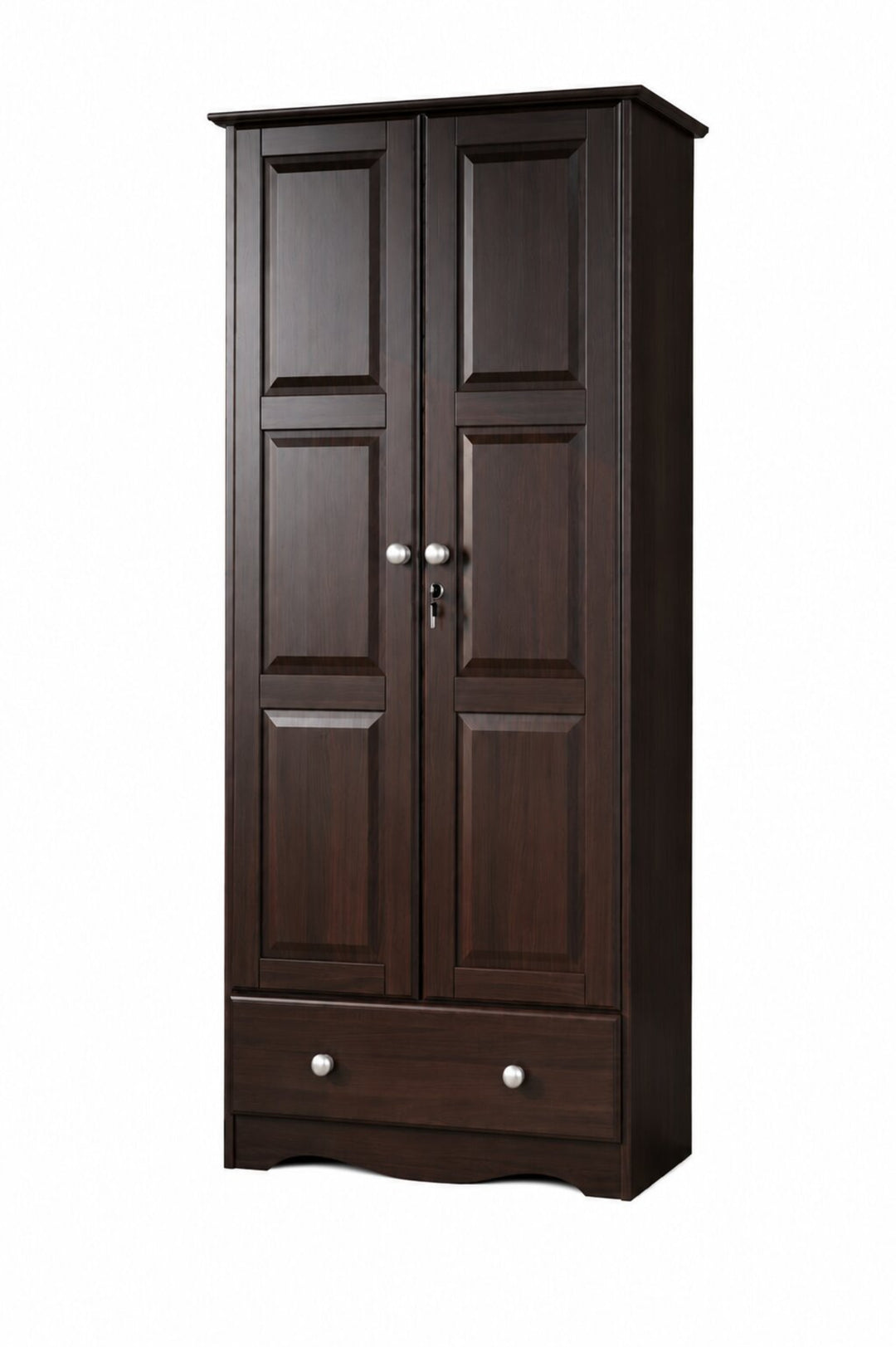 100% Solid Wood 2-Door Wardrobe Armoire with Raised Panel Doors, Bedroom Closet Storage - Flexible Collection with Metal Knobs