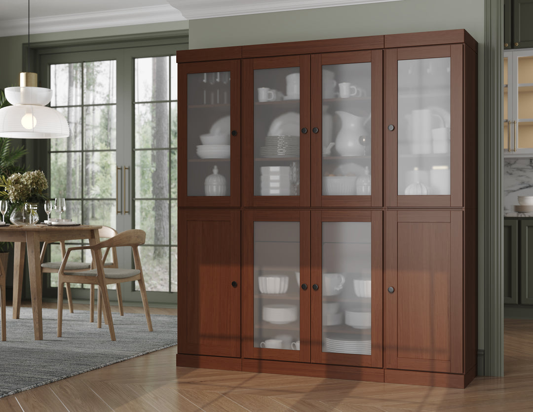 100% Solid Brazilian Pine Wood 65" Pantry Cabinet with Frosted Glass, Shaker Doors, 2-Drawers and Adjustable Shelves