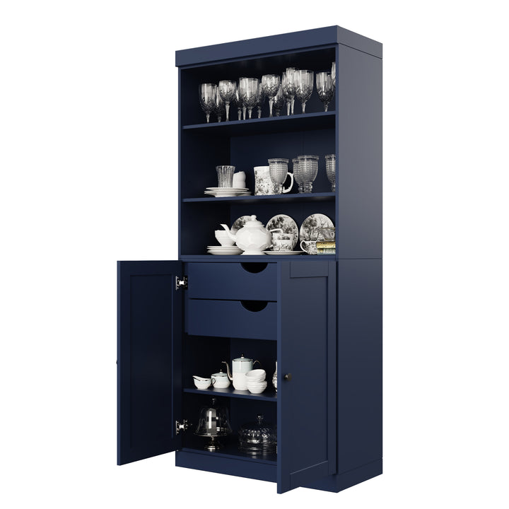 100% Solid Wood 32" Pantry Cabinet, 2 Shaker Wood Bottom Doors, 2 Drawers