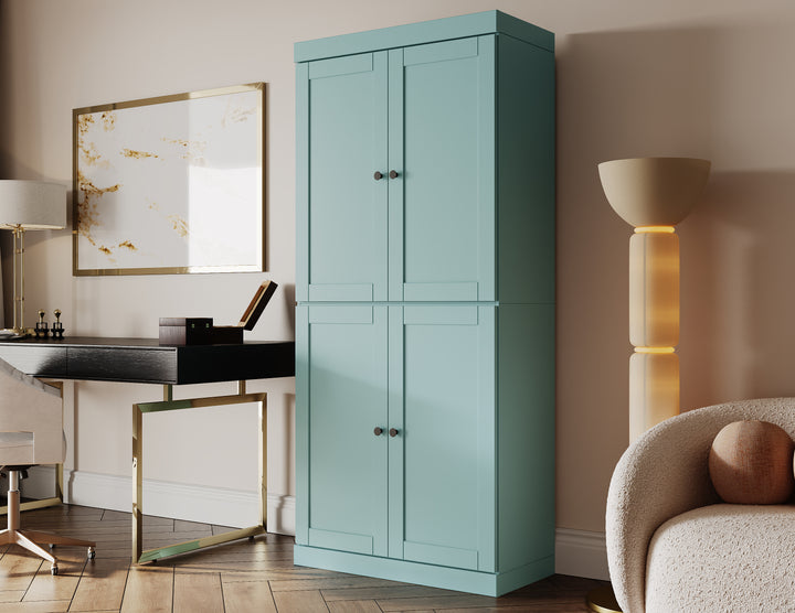 100% Solid Wood 6-Shelf 32" Bookcase, Shaker Wood Doors, Adjustable Shelves