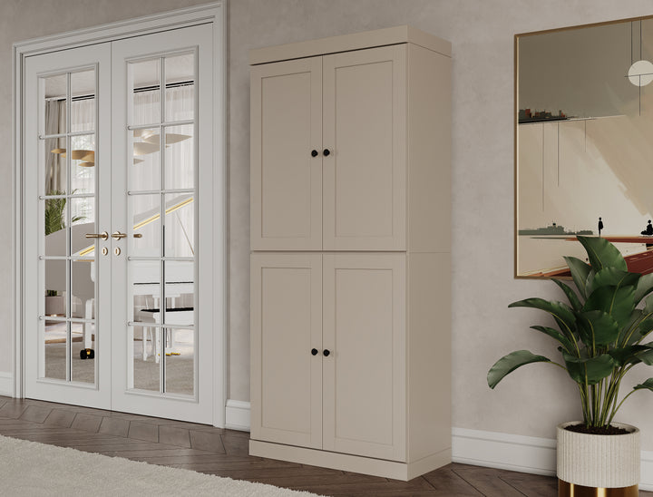 100% Solid Wood 6-Shelf 32" Bookcase, Shaker Wood Doors, Adjustable Shelves