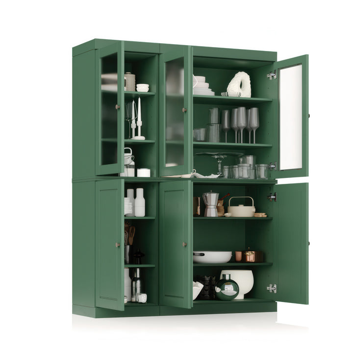100% Solid Wood 48.5" Pantry China Cabinet with Raised Panel, Frosted Glass Doors and Adjustable Shelves