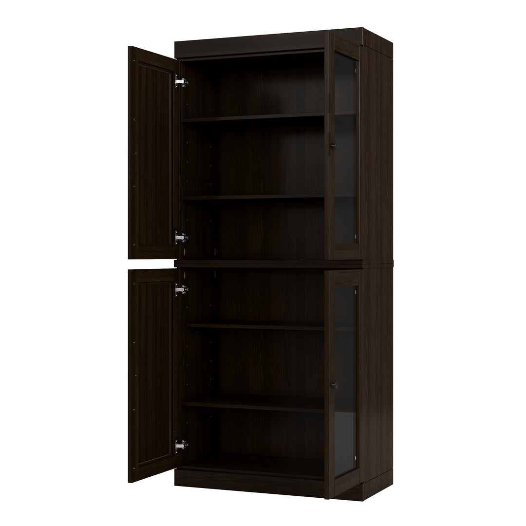 100% Solid Wood Tall Modular Bookcase Cabinet with Glass Doors, Storage Display Bookshelf with Adjustable Shelves, 32" W x 71.5" H