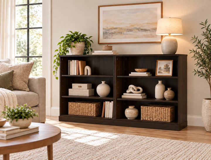 100% Solid Wood Freestanding Modular 6-Shelf Bookcase Cabinet with Open Adjustable Shelves, Display Storage Bookshelf, 64" W x 35.75" H