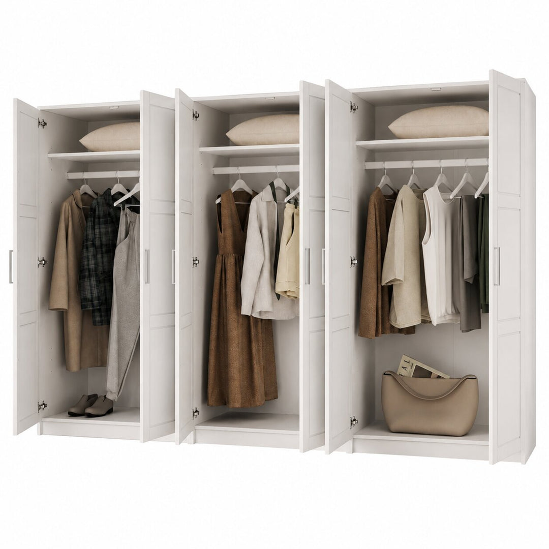 100% Solid Wood Modular 6-Door Wardrobe Armoire with Raised Panel Doors, Bedroom Closet Storage - Urban Collection