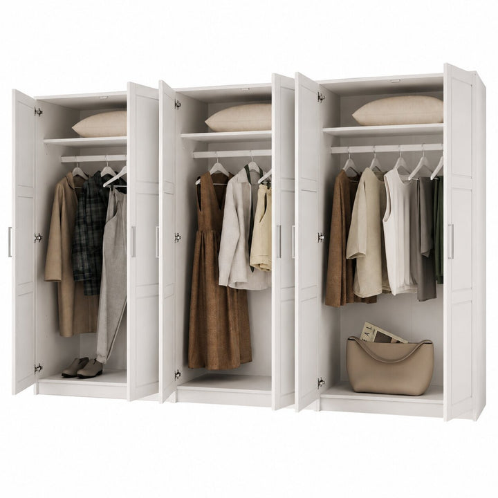 100% Solid Wood Modular 6-Door Wardrobe Armoire with Raised Panel Doors, Bedroom Closet Storage - Urban Collection