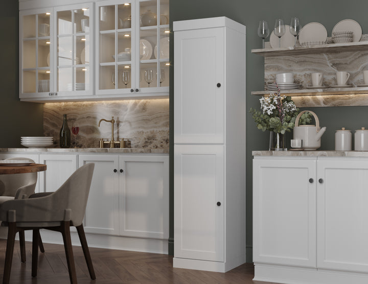 100% Solid Wood 16.5" Pantry Cabinet, 2 Shaker Wood Doors