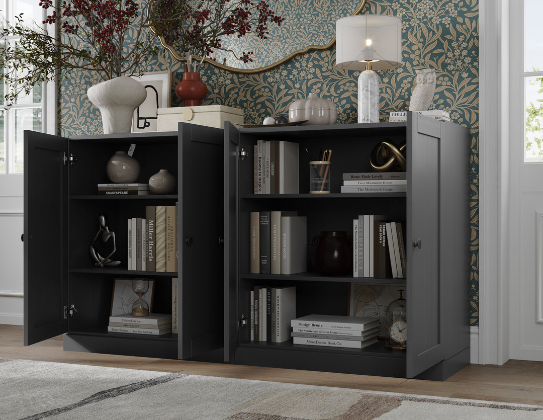 100% Solid Brazilian Pine Wood Sideboard, Shaker Doors, Adjustable Shelves, 64" Wide, 35.75" Tall