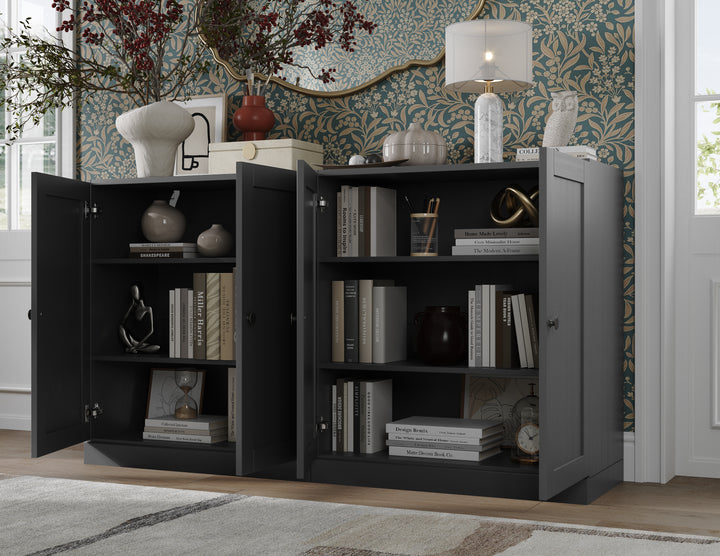 100% Solid Brazilian Pine Wood Sideboard, Shaker Doors, Adjustable Shelves, 64" Wide, 35.75" Tall