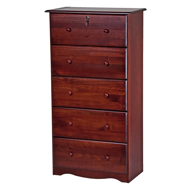 100% Solid Wood 5-Jumbo Drawer Chest with Lock