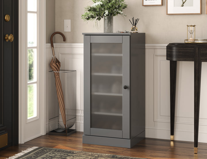 100% Solid Wood Narrow Frosted Glass Door Shoe Storage Cabinet with Adjustable Shelves, Space Saving Stackable Organizer, 16.5" W x 35.75" H
