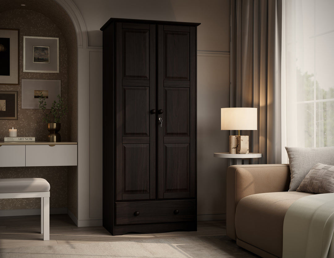 100% Solid Wood 2-Door Wardrobe Armoire with Raised Panel Doors, Bedroom Closet Storage - Flexible Collection