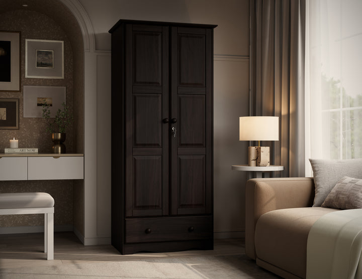 100% Solid Wood 2-Door Wardrobe Armoire with Raised Panel Doors, Bedroom Closet Storage - Flexible Collection
