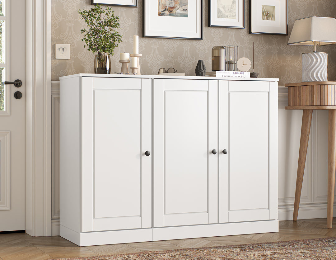 100% Solid Wood Shoe Storage Cabinet with Raised Panel Doors, Adjustable Shelves, Space Saving Modular Entryway Organizer, 48.5" W x 35.75" H