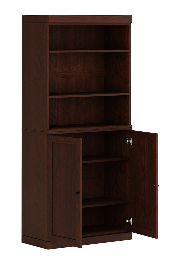 Premium 100% Solid European Oak Hardwood 6-Shelf Modular Bookcase with Bottom Shaker Doors – 32" Wide, 71.5" Tall