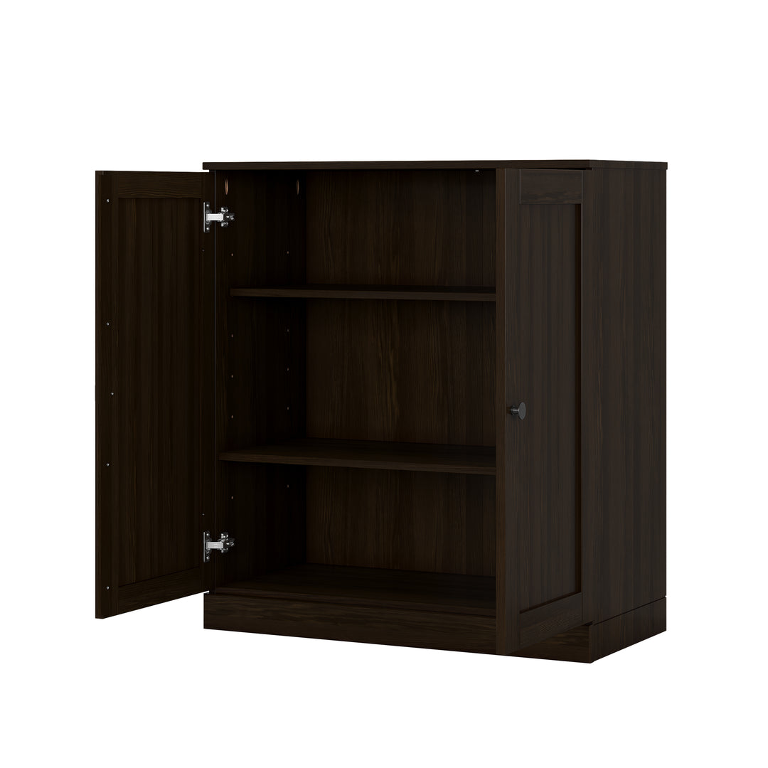 100% Solid Brazilian Pine Wood 3-Shelf Bookcase with Shaker Doors and Adjustable Shelves
