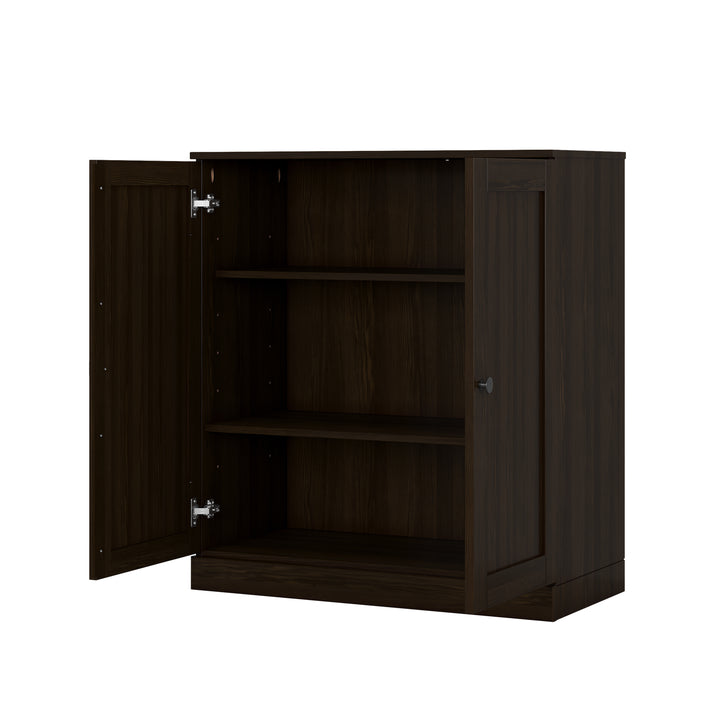 100% Solid Brazilian Pine Wood 3-Shelf Bookcase with Shaker Doors and Adjustable Shelves