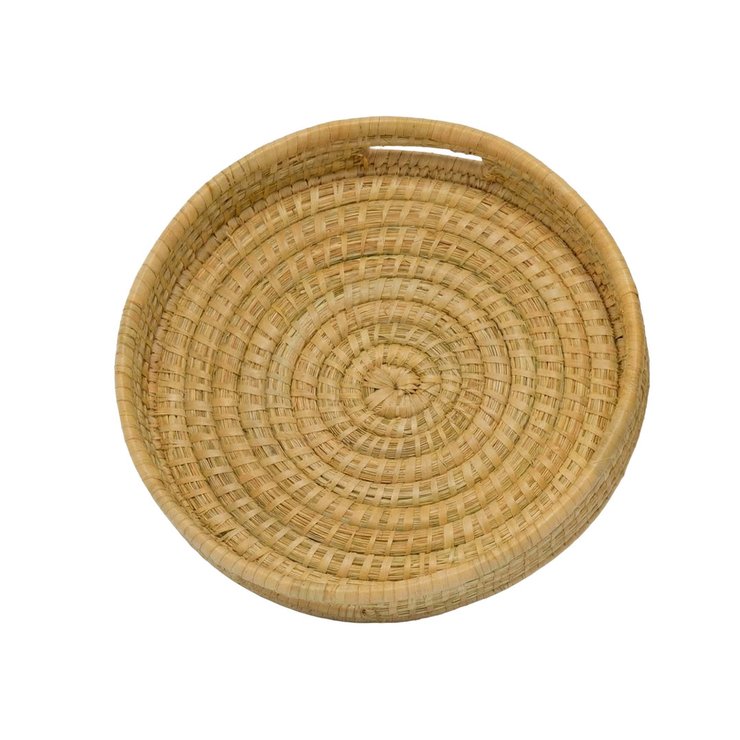 100% Handwoven Natural Rattan 12" Round Serving Tray, Boho Farmhouse Kitchen, Dining & Home Decor, Handcrafted – Authentic African Craftsmanship, Trays - Palace Imports