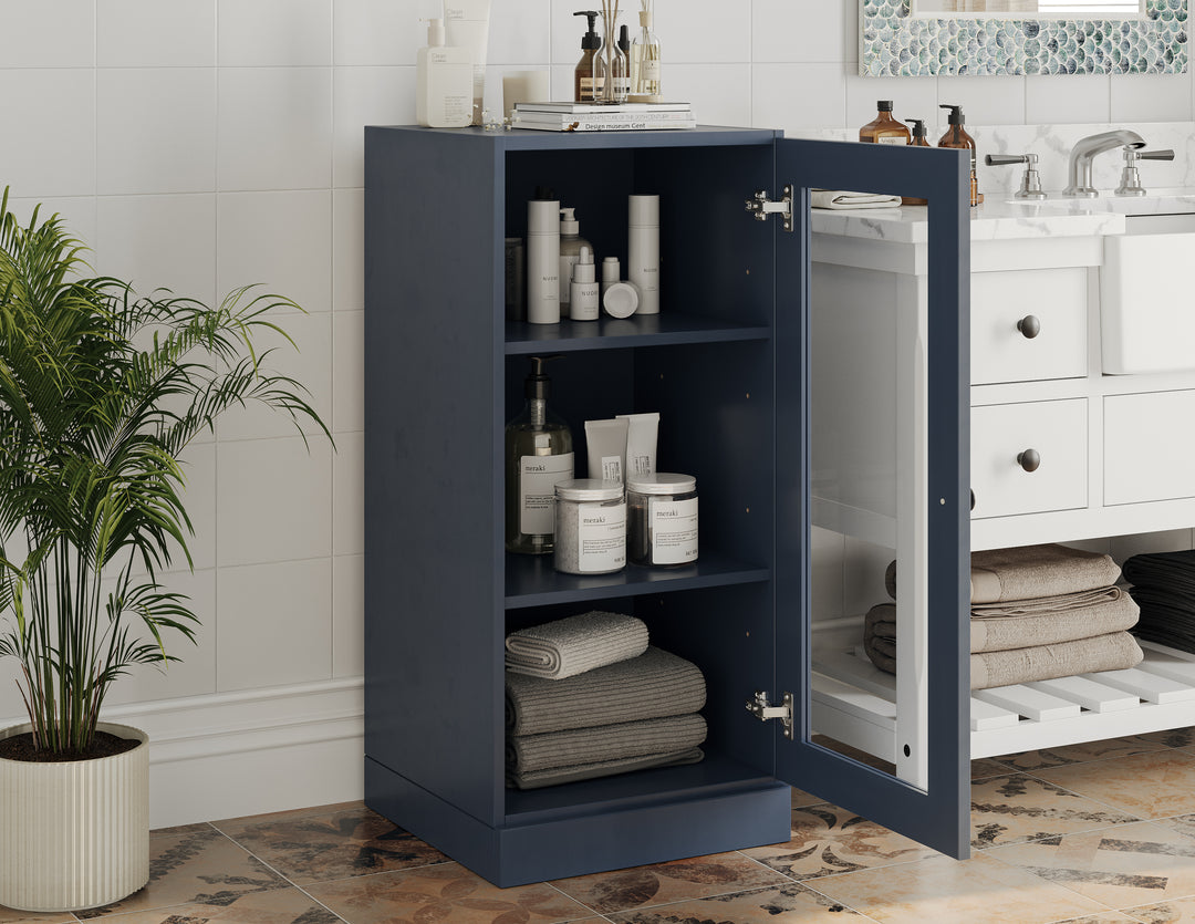 100% Solid Wood 16.5" Small Bathroom Cabinet with Clear Glass Door, Adjustable Shelves