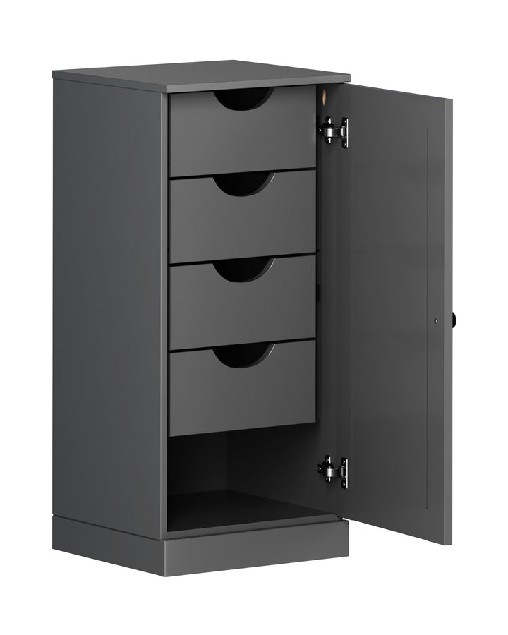 100% Solid Wood Bathroom Storage Cabinet, Raised Panel Door, 4 Drawers, Adjustable Shelves, 16.5" Wide, 35.75" Tall