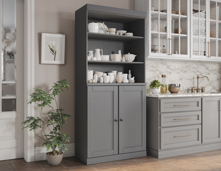 100% Solid Wood Kitchen Pantry Cabinet, Tall Freestanding Modular Storage with Open Shelf & Shaker Doors, Adjustable Shelves, 32" W x 71.5" H