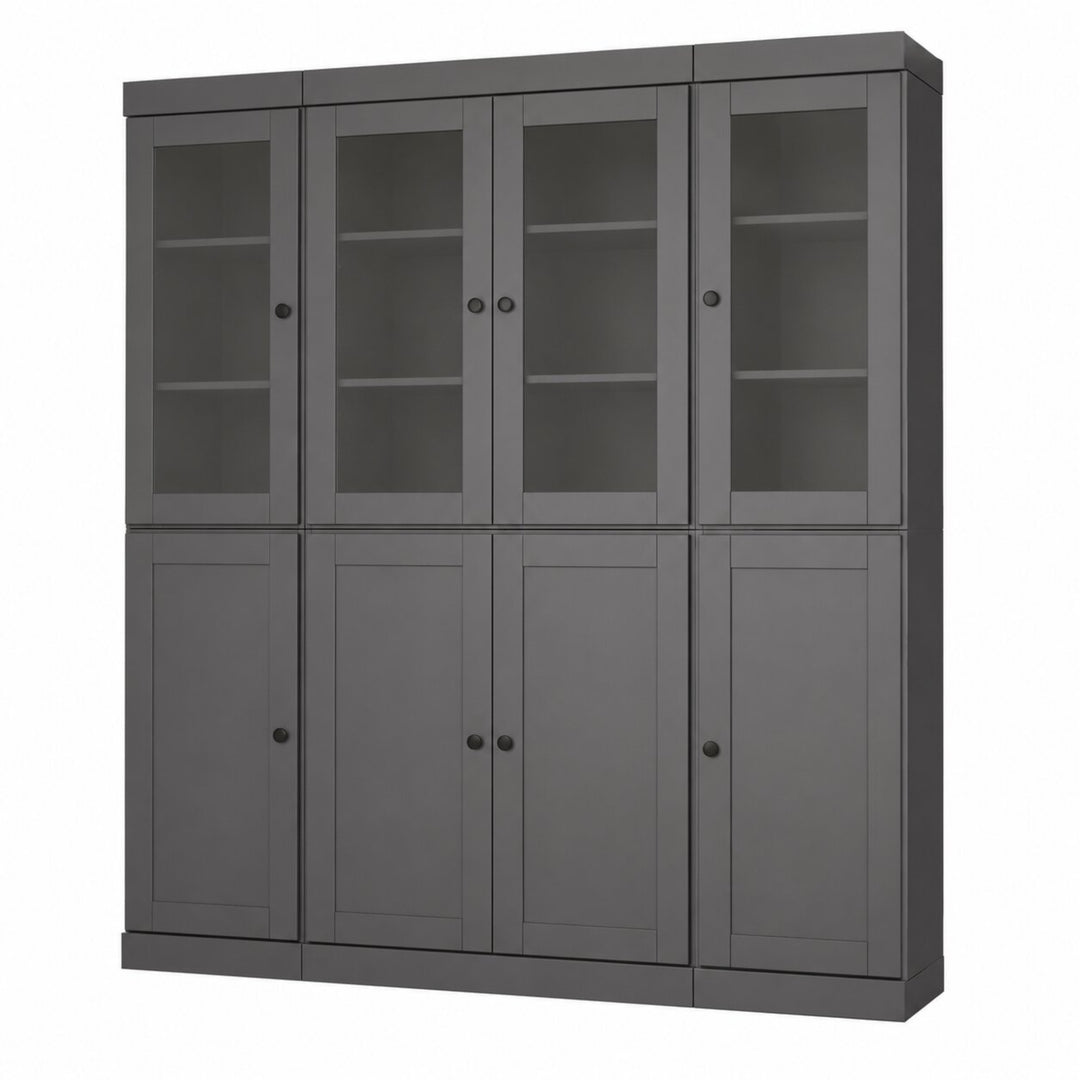 100% Solid Wood China Kitchen Pantry Cabinet, Tall Freestanding Modular Storage with Frosted Glass & Shaker Doors, Adjustable Shelves, 65" W x 71.5" H
