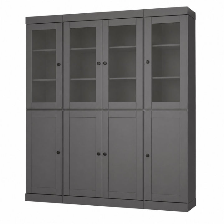 100% Solid Wood China Kitchen Pantry Cabinet, Tall Freestanding Modular Storage with Frosted Glass & Shaker Doors, Adjustable Shelves, 65" W x 71.5" H