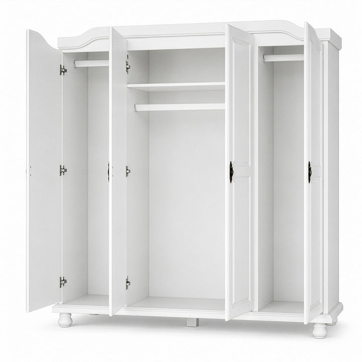 100% Solid Wood 4-Door Wardrobe Armoire with Raised Panel Doors, Bedroom Closet Storage - Kyle Collection
