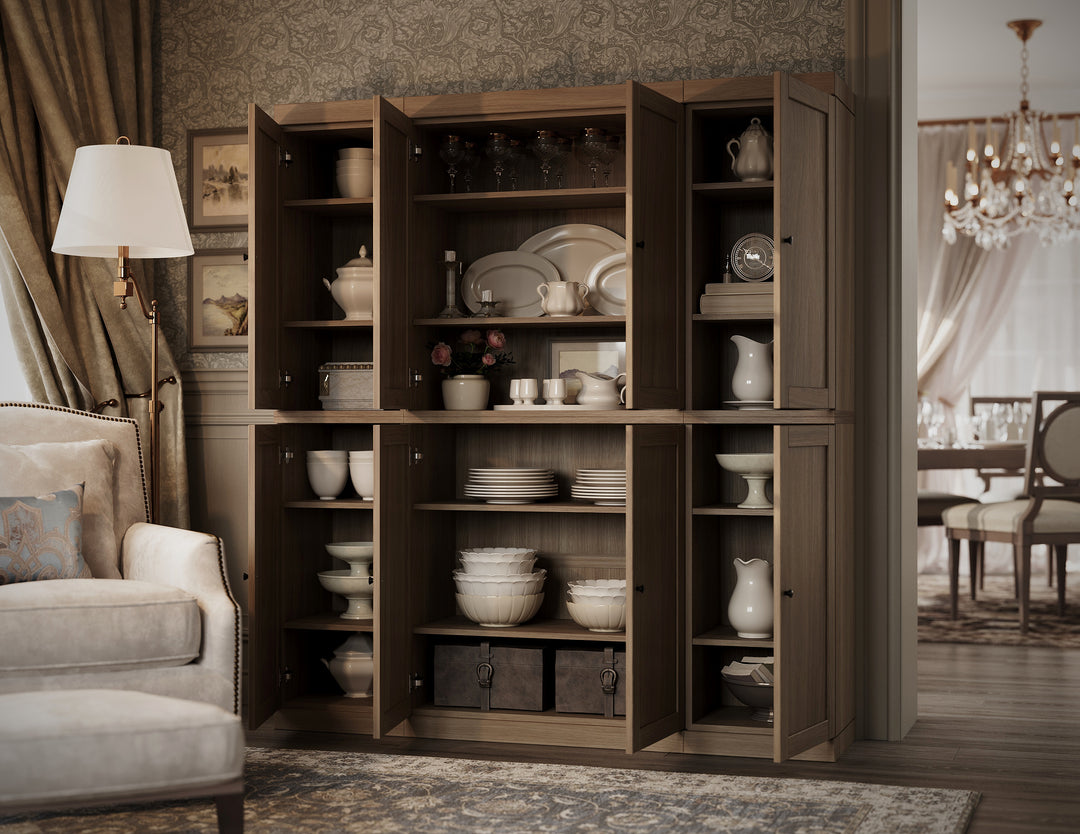 Premium 100% Solid European Oak Hardwood Modular Dining Room Cabinet with Shaker Doors – 64" Wide, 71.5" Tall