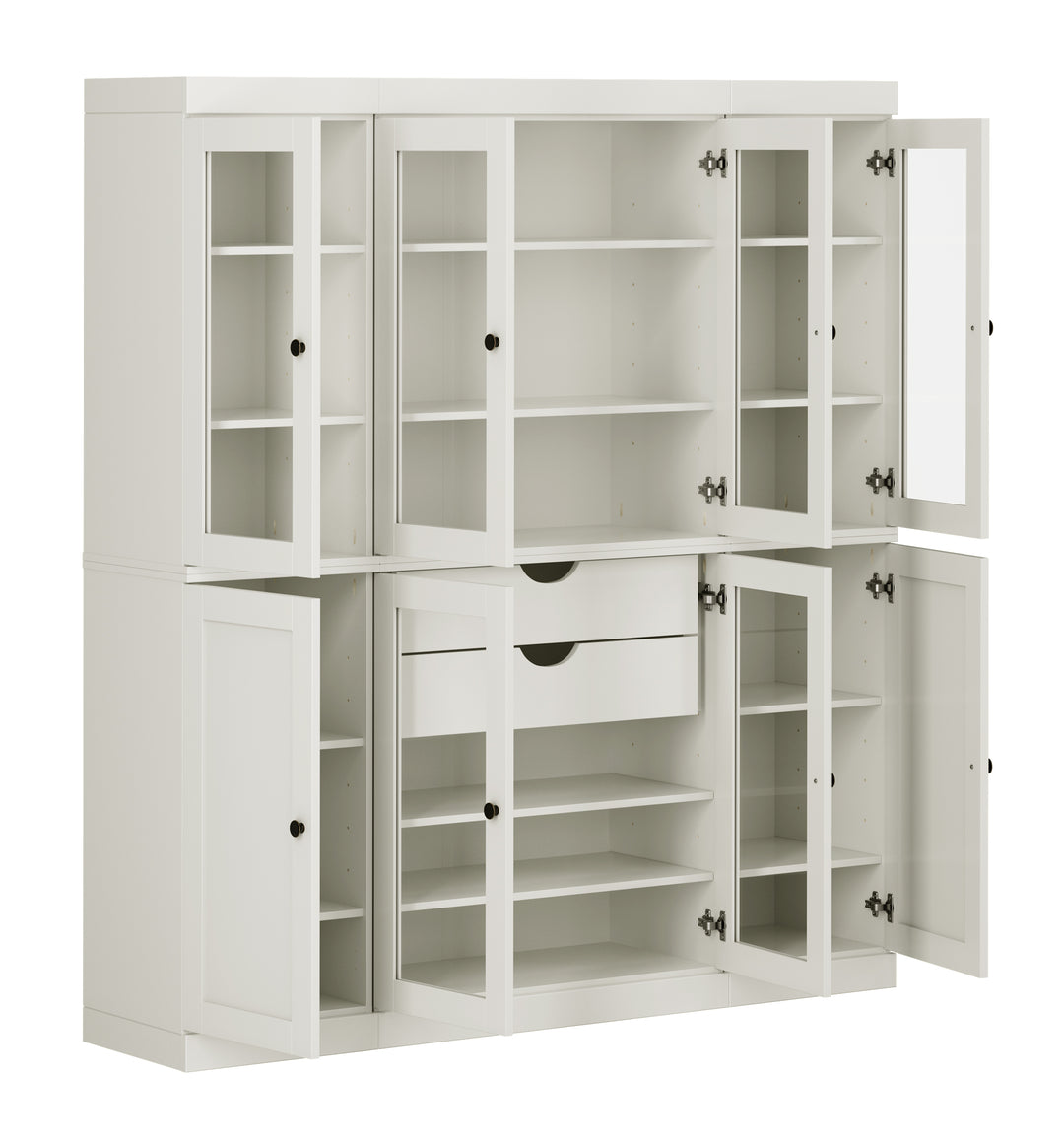 100% Solid Wood Kitchen Pantry Cabinet, Tall Freestanding Modular Storage with Glass & Shaker Doors & 2 Drawers, Adjustable Shelves, 65" W x 71.5" H