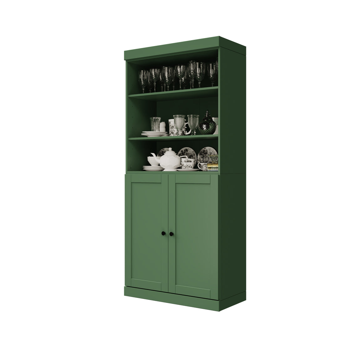 100% Solid Wood 32" Pantry Cabinet, 2 Shaker Wood Bottom Doors, 2 Drawers