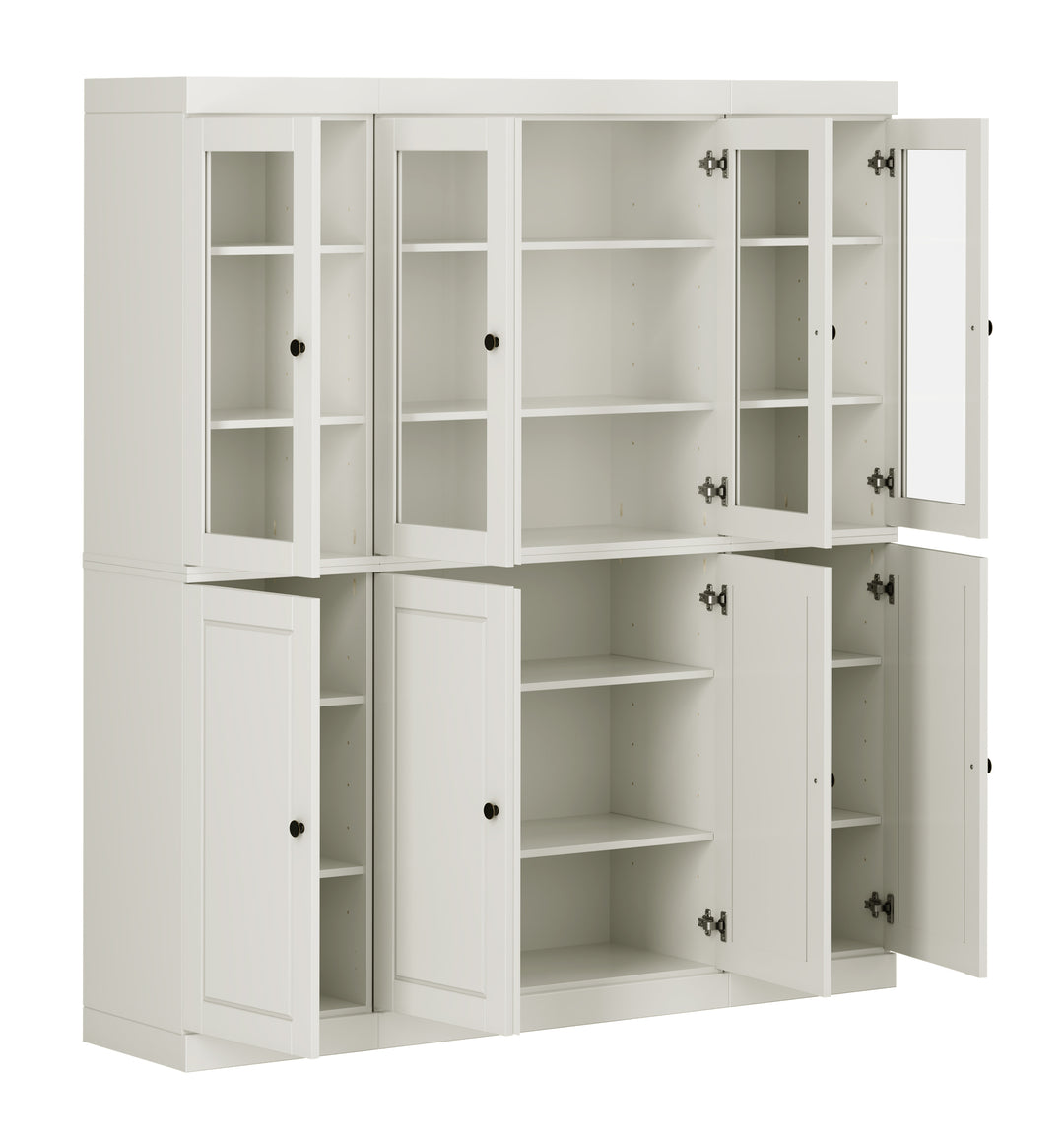 100% Solid Wood Kitchen Pantry Cabinet, Tall Freestanding Modular Storage with Glass & Raised Panel Doors, Adjustable Shelves, 65" W x 71.5" H