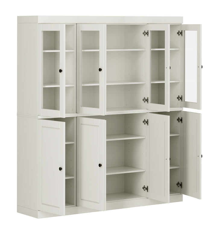 100% Solid Wood Kitchen Pantry Cabinet, Tall Freestanding Modular Storage with Glass & Raised Panel Doors, Adjustable Shelves, 65" W x 71.5" H