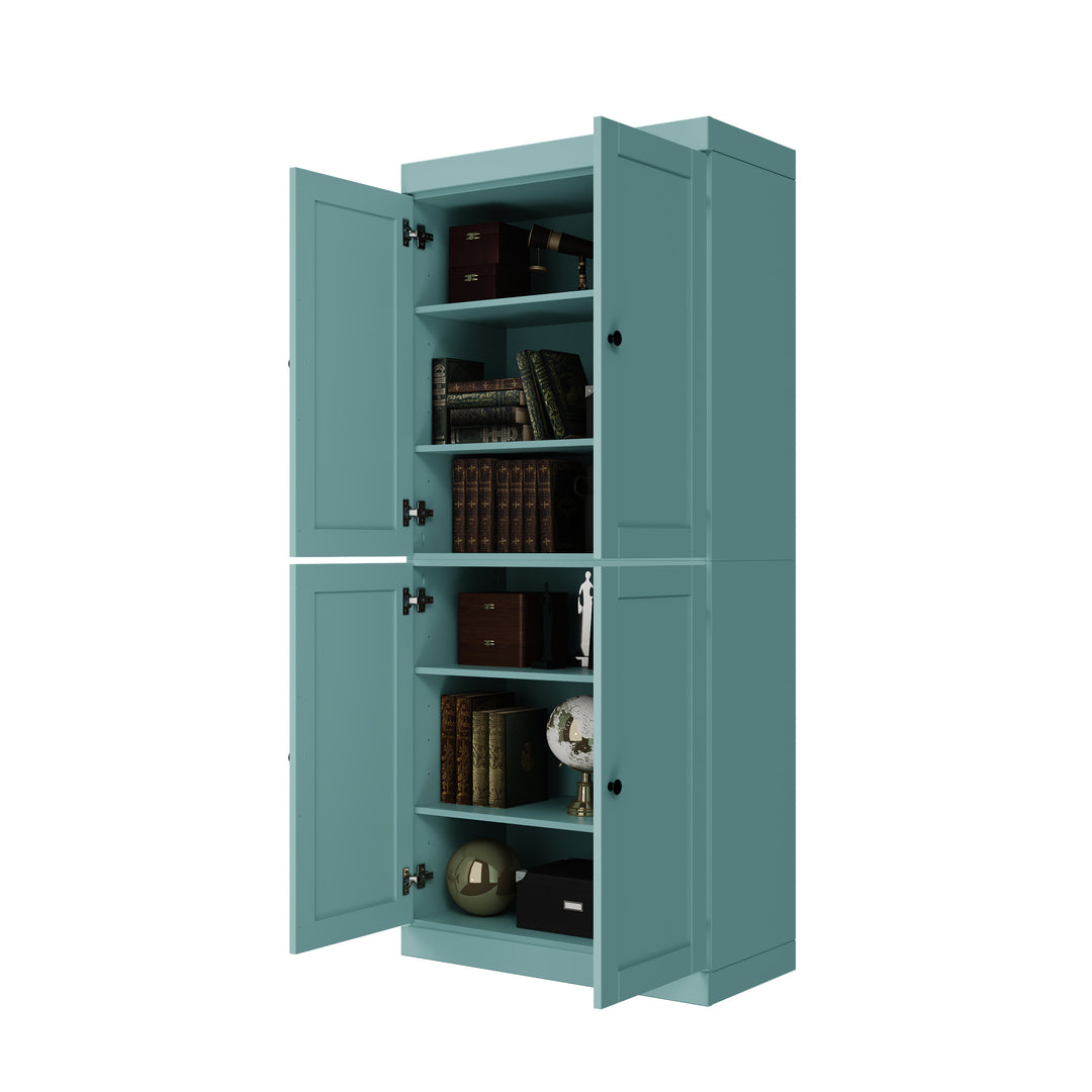 100% Solid Wood 6-Shelf 32" Bookcase, Shaker Wood Doors, Adjustable Shelves