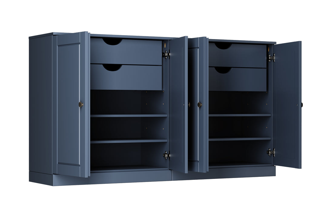 100% Solid Wood 64" Sideboard, Raised Panel Wood Doors, 4 Drawers, Adjustable Shelves