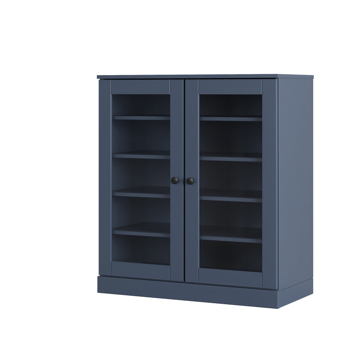100% Solid Wood Glass Door Shoe Storage Cabinet with Adjustable Shelves, Space Saving Stackable Entryway Organizer, 32" W x 35.75" H