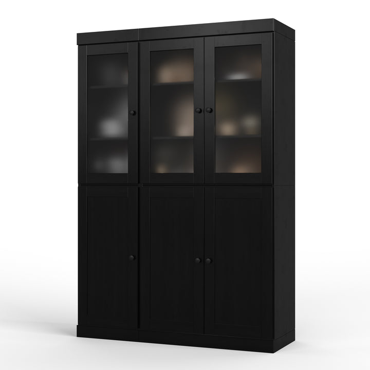 100% Solid Brazilian Pine Wood 48.5" Pantry Cabinet with Frosted Glass, Shaker Doors, 2-Drawers and Adjustable Shelves